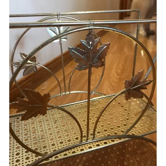 Magazine Rack With Maple Leaf Design Vintage Sturdy 15" MCM Elegant Timeless - Picture 9 of 12